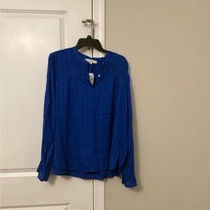 LOFT Cobalt Blue Long-Sleeve Pintuck Peasant Top